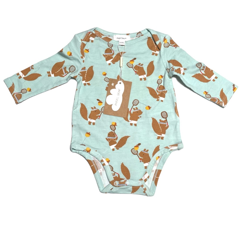 {NWT} [Angel Dear] {Blue} [Tennis Squirrel Long Sleeve Onesie with snaps] {3-6}